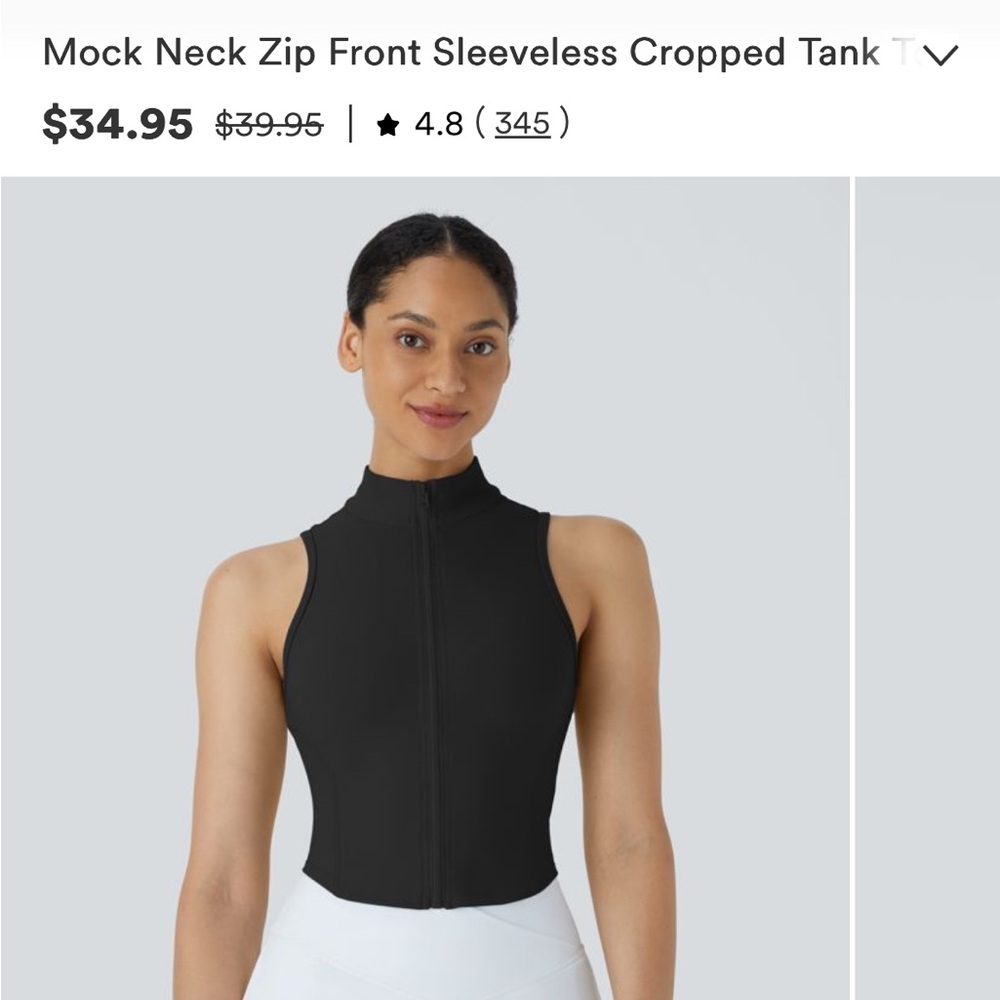2 Halara Mock Neck, Zip Front Sleeveless Cropped Shirts, Black/White, Size M
